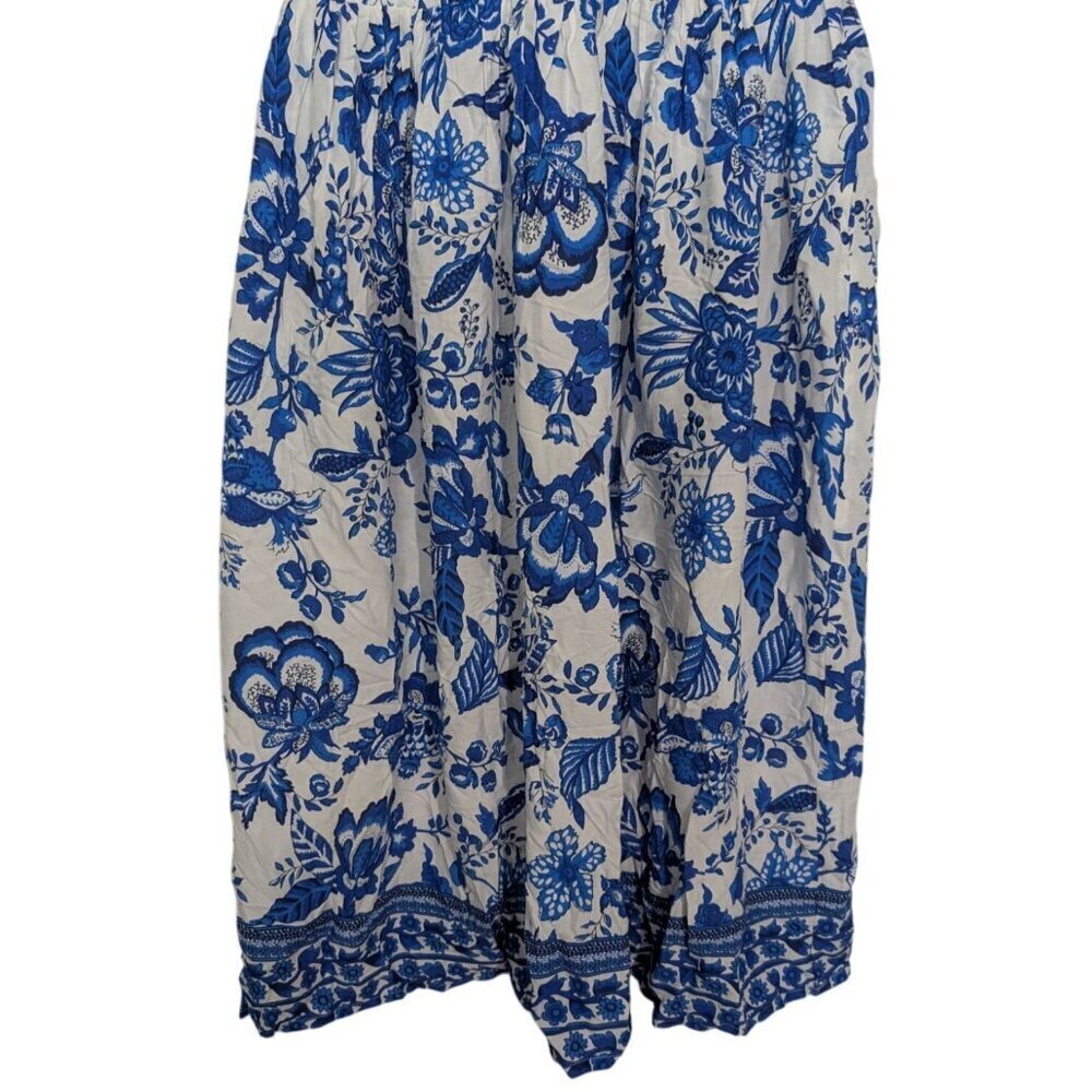 Venus Lascana Floral Midi Dress Womens Size Large White Blue Short Sleeve V Neck - Picture 5 of 15